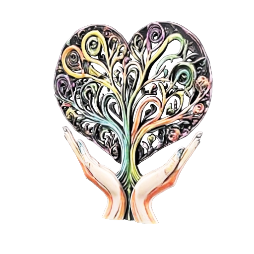 Modello 3D dell’albero-cuore di Una Vita Tra le Mani, sostenuto da due mani.